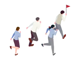 チームでゴールを目指して走るビジネスパーソンのイラスト